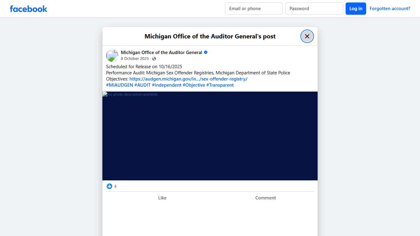 Scheduled for... - Michigan Office of the Auditor General Facebook